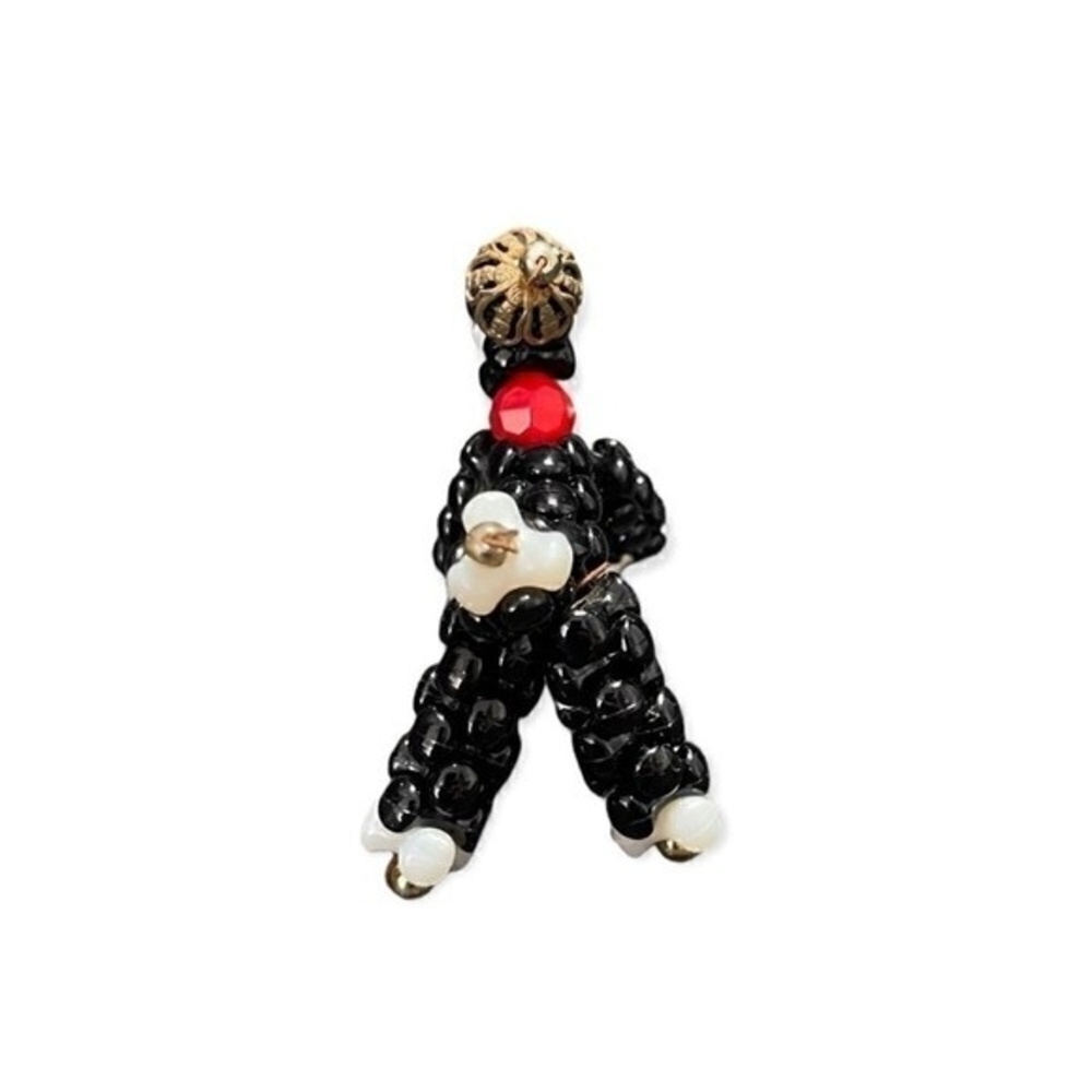 Vintage Artisan Black Bead Poodle Figurine 2" Handcrafted Metal Wire Dog Statue - Picture 3 of 3